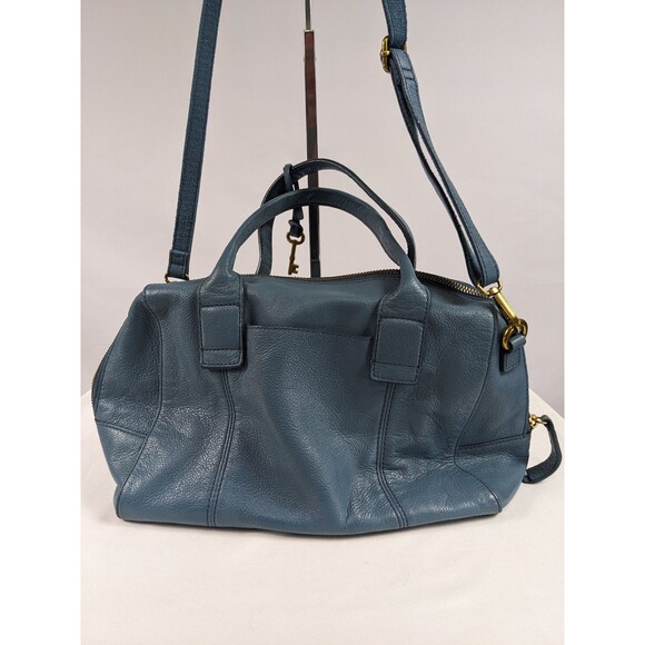 Fossil Jori Satchel Handbag Mini Duffle Blue Leather Handles Shoulder Strap - Picture 2 of 8